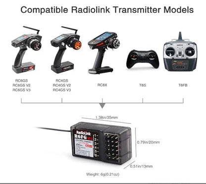 Eighteenup Radiolink R6FG 6 Channels 2.4GHz Surface Receiver Works with Radiolink Remote Controller RC4GS V3/RC4GS V2/RC4GS/RC6GS V3/RC6GS V2/RC6GS/RC8X for RC Car&Boat(2 Pcs) | For Radiolink Remote Controller, RC4GS V3, RC4GS V2, RC4GS, RC6GS V3, RC6GS V