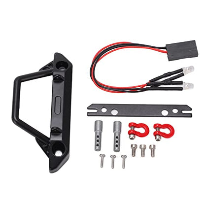 RC Front Bumper Set, RC Metal Bumper High Hardness Remote Control Car Front Bumper with 2 LED Headlights for SCX24 1/24 RC Car Crawler Scx24 Bumper