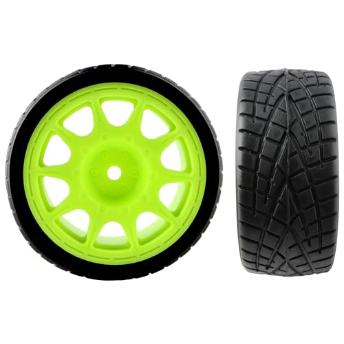 1/10 Scale OD2.55 RC On Road Touring Racing Tires 12mm Hub Wheel Hex Compatible with Traxxas 4 Tec 2.0 Tamiya TT01 XV01 Kyosho WR8 Sakura WLtoys HPI 1/10 Arrma Grom RC Cars(Green) - color: Green