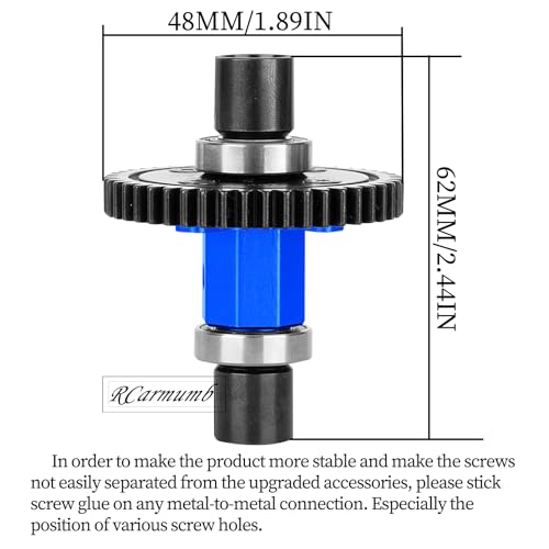 52T Upgrade Part for 1/8 Sledge Center Diff to Straight Shaft,RCarmumb Medium Carbon Steel & Aluminum Heavy Duty Center Differential Spur Gear Shaft Replacement for Sledge Monster Truck,Navy Blue - color: Navy Blue(1set)