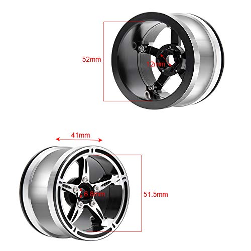 Aluminum Alloy 2.2" Beadlock Wheels/Rims for 1/10th RC Crawler Truck Car Axial Wraith-Pack of 4 (Silver+Black)