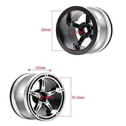 Aluminum Alloy 2.2" Beadlock Wheels/Rims for 1/10th RC Crawler Truck Car Axial Wraith-Pack of 4 (Silver+Black)