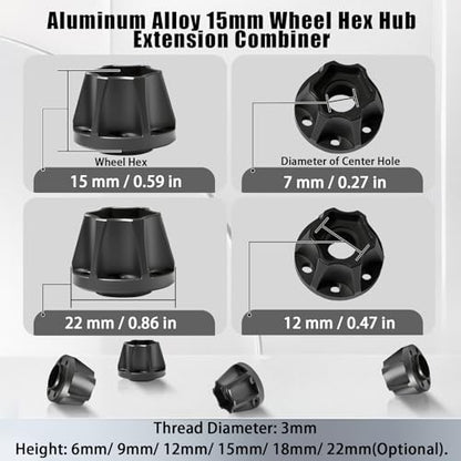 RC 15mm Metal Wheel Hex Hubs Extension Combiner Compatible with 1.9”/2.2” Beadlock Wheel Rim TRX4 Axial SCX10 Traxxas Wraith Gen7 Gen8 D90 CC01 1/10 RC Crawler, 4 Pcs - color: Black, size: 15mm