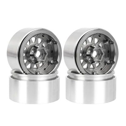 4PCS 1.9" Beadlock Wheel Rims Offset-10mm Aluminum Alloy Metal Wheel Hub for 1/10 RC Rock Crawler Car for Axial SCX10 TRX4 TRX6 D90 D110 Upgrade Accessories(12Holes-Grey) - color: 12holes-grey