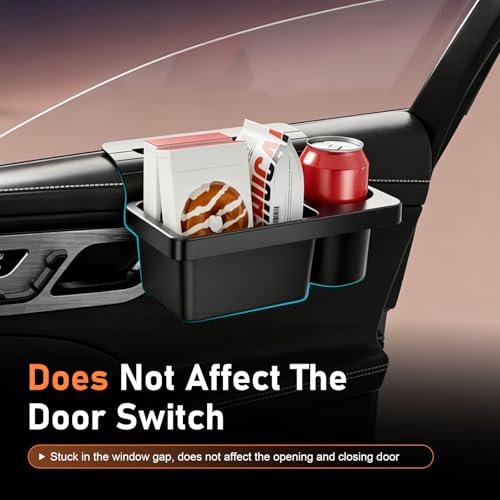 Car Window Storage Organizer, Multifunctional 2 in 1 Car Window Storage Box with Cup Holder, Universal Hanging Auto door Storage Organizer, for Sedan Truck SUV (Black)