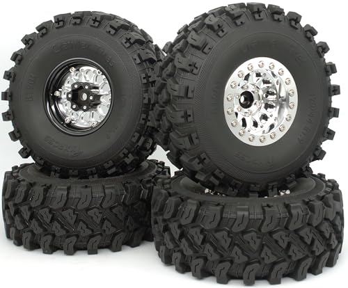 RC 1.9 Beadlock Wheels Negative Offsets 8mm and Tires for 1/10 SCX10 SCX10 SCX10 Pro TRX4 TRX6 Gen7/8 RC Crawler Remote Control Car Upgrades Aluminum 1.9 Beadlock Wheel Rims (Silver) DK - color: Silver