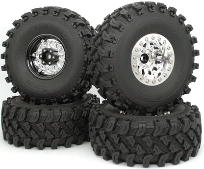 RC 1.9 Beadlock Wheels Negative Offsets 8mm and Tires for 1/10 SCX10 SCX10 SCX10 Pro TRX4 TRX6 Gen7/8 RC Crawler Remote Control Car Upgrades Aluminum 1.9 Beadlock Wheel Rims (Silver) DK - color: Silver