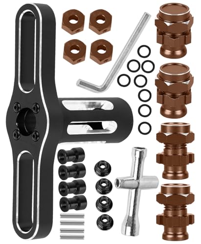 RC Upgrades Part Aluminum 17mm/12mm Wheel Hex/Nuts/Wheel Wrench for 1/8 Jato 4X4,1/10 Rustler/Slash/Stampede/Hoss 4X4 4WD VXL,Hex Hub Adapters Hops Up,Bronze(#9069#9086) - color: Bronze-(for 1/10）