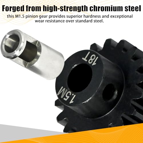 M1.5 18T Pinion Gear 8mm Bore with 8mm to 5mm Shaft Adapter Sleeve, Chromium Steel Motor Gear with Set Screw & Hex Key for Traxxas ARRMA Losi 1/5 1/8 RC Cars - size: 18T