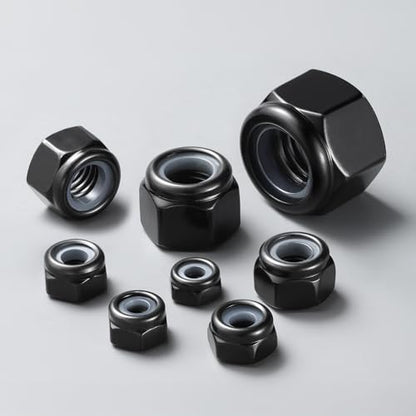 100Pcs #10-32 Lock Nuts, Nylon Insert Locknuts 304 Stainless Steel 18-8 SS Black Zinc Plated Self-Locking Nuts, Fine Thread Hex Nylock Nut - size: #10-32