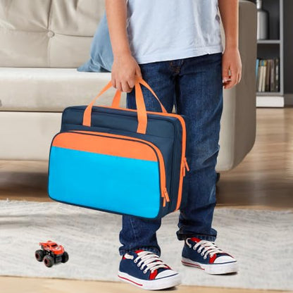Monster Trucks Carrying Case Fit 34 1:64 Scale Toy Cars, Navy-Orange | Compatible with Monster Jam Trucks, Home Storage & Travel Use, Large Capacity, on the go Carry Bag, Empty Bag - color: Navy-Orange