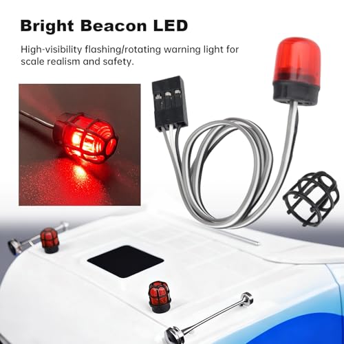 HobbyPark RC LED Flash Lights Alarm Lamp Flashing Rotating Beacon Light DC 5–6V Compatible with 1/10 TRX4 SCX10 RC Crawler Car 1/14 Tamiya Tractor RC Truck (2 Red Lights) - color: 2 Red Lights