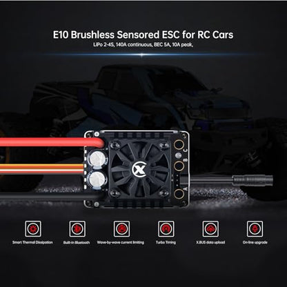 XC E10 Sensored Brushless ESC for 1/10 RC Car,2-4S 140A | Bluetooth APP Programming,6.0V/7.4V/8.4V BEC,Turbo Timing,Multiple protection,Smart Fan - style: XT60