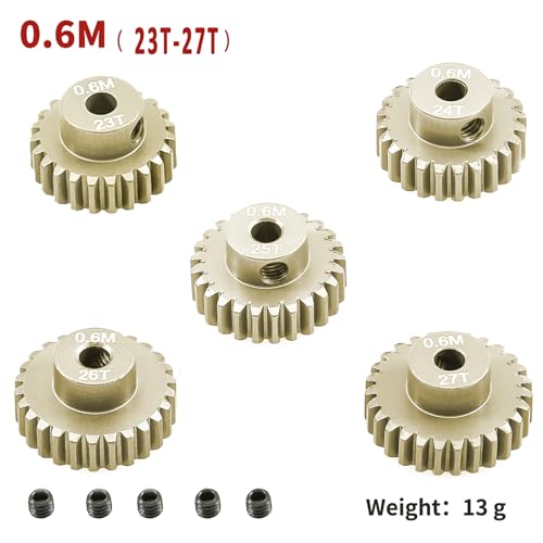 M0.6 Pinion Gear Set 3.175mm 23T 24T 25T 26T 27T 5PCS 7075 Aluminum Alloy Metal Pinion Motor Gear for 1/10 RC Car Brushed Brushless Motor (5PCS)… - size: 0.6M-P-23-27T