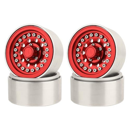 1/10 RC Crawler 4Pcs 1.9 Inch Beadlock Wheel Hub Rim Rims Aluminum Alloy for TRX4 TRX6 Axial SCX10 III AXI03007 GRT EX86190 RedCat,Five Hole nut (red) - color: Red