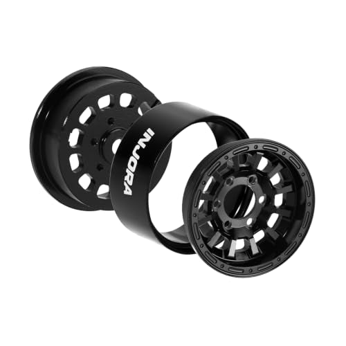 INJORA 1.0" Aluminum Beadlock Wheels 0mm Offset for 1/18 1/24 RC (Black) - color: Black