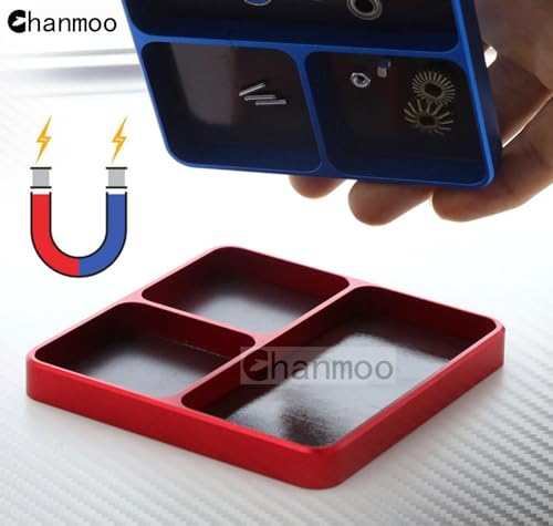 Aluminium RC Screw Tray Nuts Storage Tools with Magnetic Pad and 17mm Hex Wheels Wrench & Small Cross Hex Wrench Sleeve Repair Set Kit for 1/8 1/10 Car HSP HPI Axial Airplane Boat (Red) - color: Red
