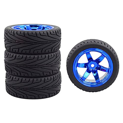 4PCS 1:10 RC Tires and Plastic Wheels Rims for 1/10 Scale On Road Touring Racing Drift Car HSP HPI Tamiya (Blue) - color: Blue