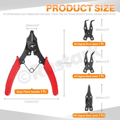 312Pcs 4 in 1 Snap Ring Pliers with M1.5-M10 Black E-Clip Circlip Retaining Rings Assortment Kit and M4-M28 C-Clip External Snap Rings Assortment Kit with Tweezers