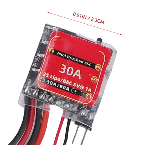 Zunate 30A Mini RC Brushed ESC with Brake for 1/32 1/18 /24 Scale Cars, Compatible with 2S Lipo NiMH Batteries and N20 N030 N050 N130 N180 Brushed Motors