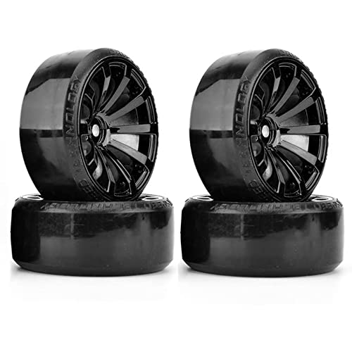 RC Plastic Wheel and Tire Set,WONFAST RC Drift Car 63mm Hard Tyres 12mm Hub Wheel for 1/10 On-Road Drifting Car Parts for HSP Tamiya HPI Kyosho TT02 (Black) - color: Black