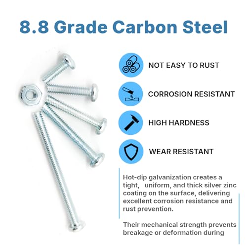 128-Piece #8-32 Machine Screws Assortment Kit – Zinc-Plated Carbon Steel Phillips Pan Head Screws with Nuts, Knobs Cabinet Screw & Electrician Screw Machine Bolts - size: #8-32 – 64 Sets, 5 Sizes