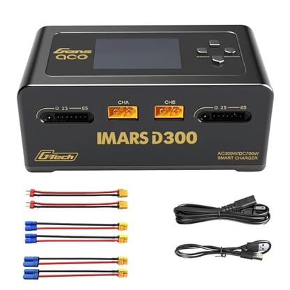 Lipo Battery Charger, Gens Ace Charger IMARS D300 G-Tech Series Smart Dual Lipo Balance Charger AC 300W DC 700W (350W*2) 16A RC Battery Charger for 1s~6s Lipo Batteries Life NiCd MH LiHV (Black) - color: Black