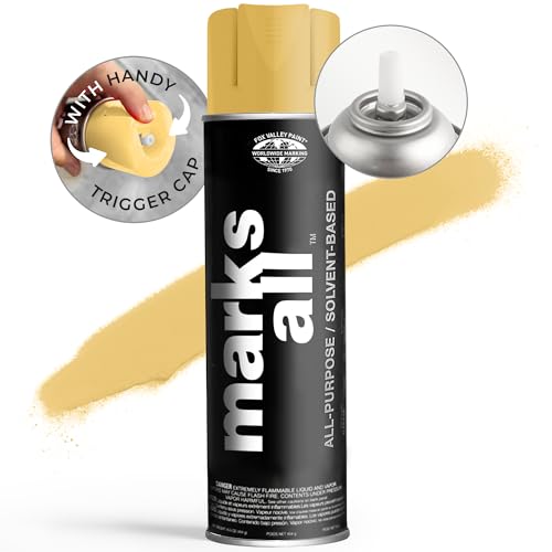 Fox Valley 18oz Marks All Solvent-Based Marking Paint Spray, 12-Pack Yellow APWA – Long-Lasting, Weather-Resistant Spray Paint for Wet or Dry Surfaces Like Metal, Grass, Concrete, Wood, & More - color: Yellow APWA