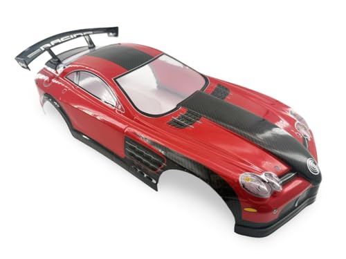 1/10 Scale RC Drift Racing Touring On Road Car Painted Body Shell, Spoiler Included, Pre-Cut, 258mm Wheelbase - Mercedes-Benz SLR McLaren Style - color: Red