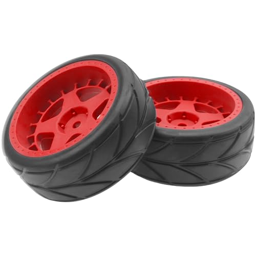 ShareGoo RC OD 2.55" Nylon 12mm Hex Wheels & Rubber Tires Set Compatible with Traxxas Tamiya Sakura HSP Redcat 1/10 RC On-Road Touring Drift Car (Red) - color: Red