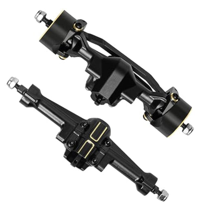 Aluminum Front & Rear Axle Set Upgrades Part with Diff Covers, Steering Link,Gear,Brass Rear Hub Weight for 1/30 Axial SCX30 RC Crawler Upgrades (Black)