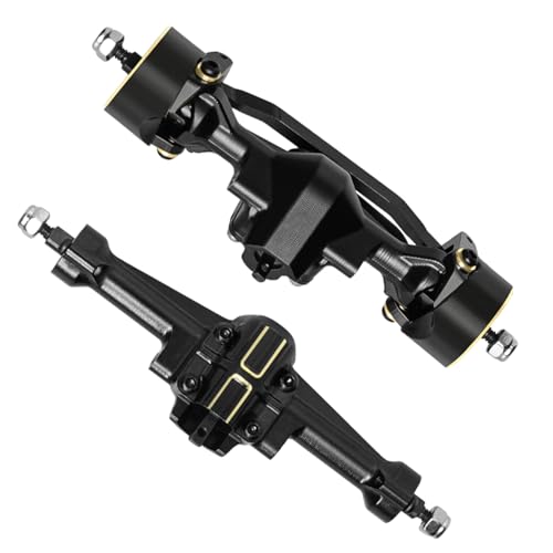 Aluminum Front & Rear Axle Set Upgrades Part with Diff Covers, Steering Link,Gear,Brass Rear Hub Weight for 1/30 Axial SCX30 RC Crawler Upgrades (Black)