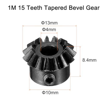 uxcell 2pcs Bevel Gear 0.8 Module 1:1 Reduction Rate 15T 4mm Hole Dia Bevel Pinion Gear 45# Steel, 45 Degree Steering Gear for Hardware Mechanical Rotation, Black - size: 4mm Bore