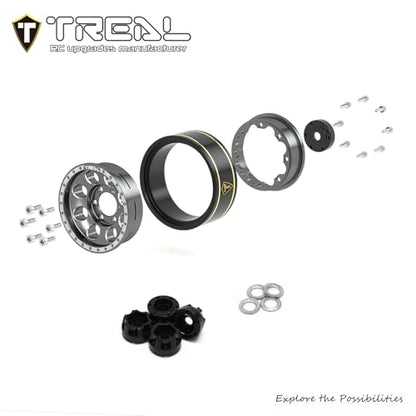 Treal SCX24 Wheels 1.0 Beadlock Wheels(4P-Set) for Axial SCX24 1/24 Crawler Brass Ring Weighted 27.3g/pc (Grey) - color: Grey