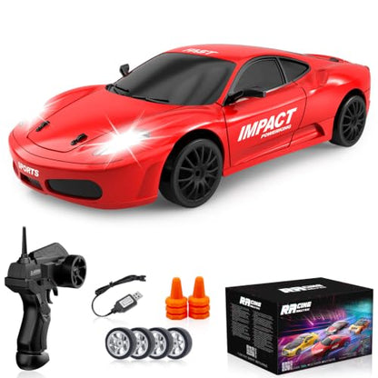 RC Drift Car, 2.4GHz Remote Control Cars 1/24 4WD High Speed Drift Car with LED Lights and Dritfing Tires Vehicle Racing Toy Cars for Boys Girls Adults Kids (Red) - color: E.bright Red