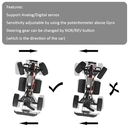 Mini Gyro Module RC Car Gyro Stabilizer Automatic Stability Control Gyro Sensitivity Adjustable for RC Crawlers Cars and Boats