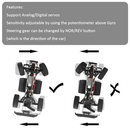 Mini Gyro Module RC Car Gyro Stabilizer Automatic Stability Control Gyro Sensitivity Adjustable for RC Crawlers Cars and Boats