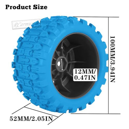 100 * 52MM 1/16 RC Monster Truck Tires 12mm Hex Adapters All-Terrain Traction Tires fit for Mini Maxx/Mini XRT, MJX 16207/16208/16209/16210,HSP 94186,E-Revo,L0S1,1/18 Mini LMT,Blue&Black - color: Blue&black(4pcs)