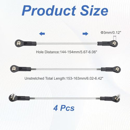 MECCANIXITY 4Pcs Adjustable Turnbuckles Camber Link, 144-154mm Turnbuckle Rod Steering Servo Linkage with M3 Ball Head Rod Ends for RC Car Replace Parts - size: 144-154mm