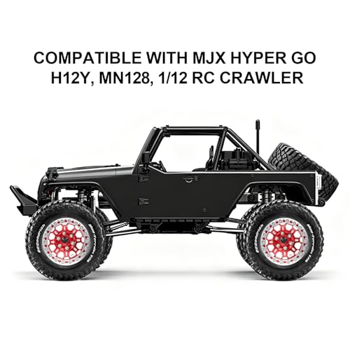 1.9" Beadlock Wheels and Tires (90mm/3.54in) for MJX Hyper Go H12Y, MN128, 1/12 RC Crawler, CNC Aluminum Wheels, Soft Rubber Tires with Foam Inserts, Installation Tool Included (Red) - color: Red