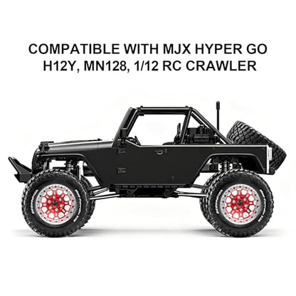 1.9" Beadlock Wheels and Tires (90mm/3.54in) for MJX Hyper Go H12Y, MN128, 1/12 RC Crawler, CNC Aluminum Wheels, Soft Rubber Tires with Foam Inserts, Installation Tool Included (Red) - color: Red