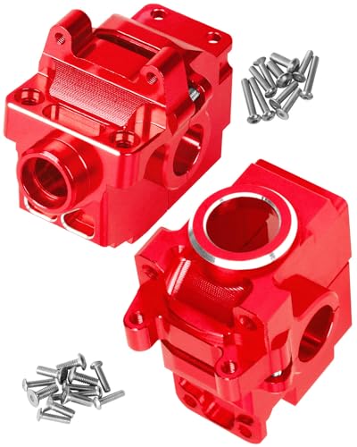 Transmission Case Gearbox Upgrades Part for 1/10 Slash/Stampede/Hoss/Rustler VXL 4X4,Aluminum Front Rear Transmission Case Gearbox Hops Ups,Red - color: Red - Upgrades