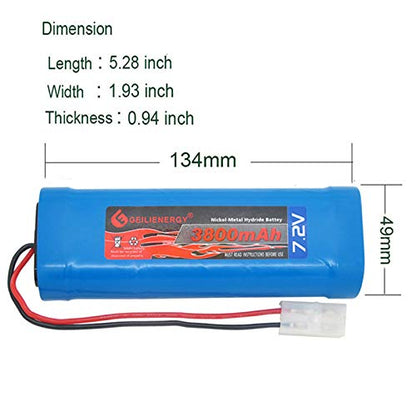 7.2v 3800mAh NI-MH Rechargeable RC Battery with Standard Tamiya Plug for RC Cars Boats Toys with Battery Charger Adaptor (1 Pack)