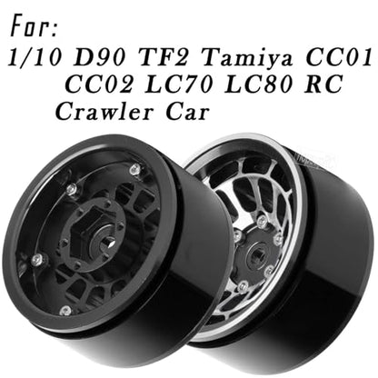 1.55 RC Tires for 1/10 D90 TF2 Tamiya CC01 CC02 LC70 LC80 RC Crawler Car.Aluminium RC Truck Tires Highway Tires 1.55" RC Wheels and Tires 1.55 Beadlock Wheel Rim RC Tires,Black - color: Black/4pcs