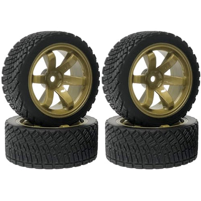 4PCS 65mm RC Rally Car Rubber Tires and 6-Spokes Wheel Rims 12mm Hex Compatible with 1/10 RC On-Road Rally Racing Car for HSP Tamiya Sakura HPI WR8 HSP TT02 WLtoys RC Parts (Gold) - color: Gold