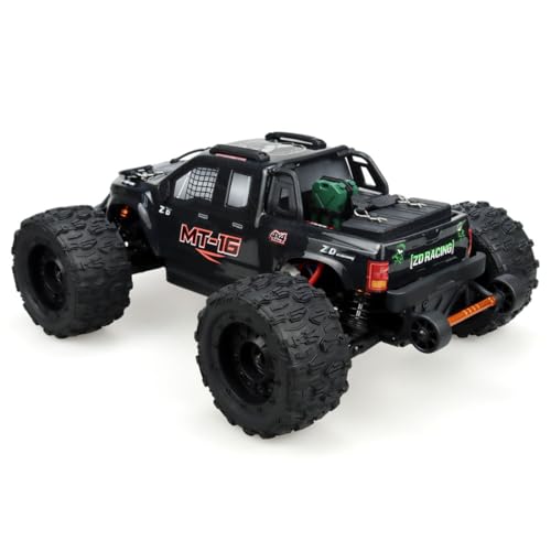 1/16 MT-16 RC Off-Road Racing Cars, 4WD 80KM/h High-Speed Brushless Remote Control Truck with Alloy Chassis and LED Lights, All Terrain Car - color: Black