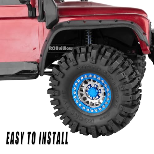 RC 1.9 Beadlock Wheels 1.9 Beadlock Tires for 1/10 SCX10 90046 AX103007 TRX4 TRX6 D90 VS4-10 MST CFX Gen8 7 RC Crawler,Alloy Aluminium rc Wheel Rim w/Rings & Rubber Tires,Silver w/Navy Blue - color: Silver(4pcs)