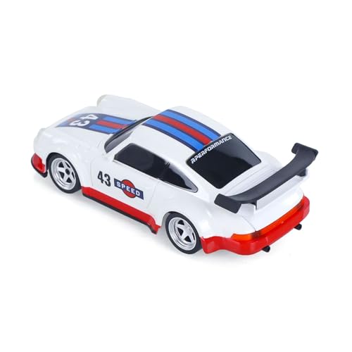 1/43 High Speed 2.4 GHz Mini RC Drift Car with 4 Wheel Drive Motor ESC Servo Motor Lighting Battery Charging Cable Gyroscope Hobby Grade Model for Birthday Gift - color: Blue, White and Red