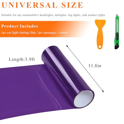 Sun Walker Car Light Tint Film, 12 x 48 Inch Waterproof Taillight Wrap Film Roll with Squeegee & Cutter, Self-Adhesive Vinyl Sticker Sheet Roll for Headlights Fog Lights Tail Lights (Purple) - color: Purple