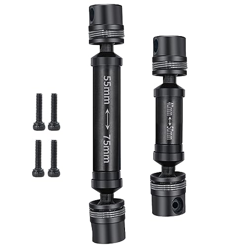 RCHUBAM 2pcs Front Rear Center Driveshaft for 1/18 TRX4M RC Upgrade Parts | 1144 Steel 40-50mm and 55-75mm Drive Shaft - color: Black
